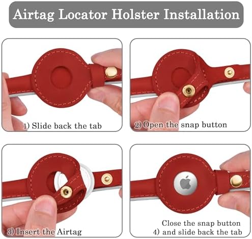 OOPSDOGGY Rolled Leather Dog Collar with Airtag Holder - Reflective Round Airtag Dog Collar - Soft Tracking Pet Collar for Small Dogs Puppy Cats Kitten (Red, XXS, 7"-9")