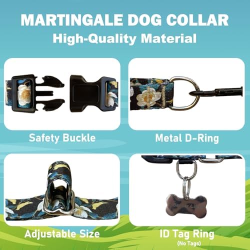 Martingale Collar for Dogs with Buckle No Pull, Golden Floral, M