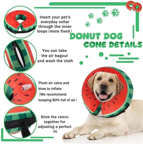 Recovery Donut Collar for Dogs & Cat,Inflatable Dog Collar Alternative After Surgery,Soft Cone for Large Medium Small Pet(Watermelon,Large)
