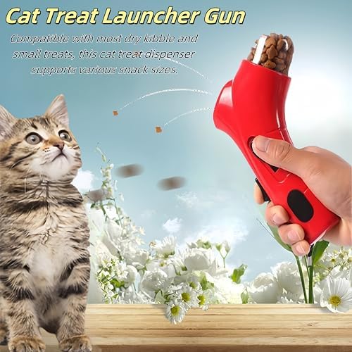 Cat Treat Launcher Gun – Interactive Pet Treat Shooter for Cats & Dogs, Handheld Cat Treat Dispenser, Pet Snack Catapult, Dog Food Launcher Toy for Training & Play (Blue)