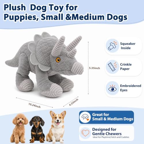 YINEYA Squeaky Plush Dog Toys for Puppy,Crinkle Stuffed Chew Toy,Interactive Tug of War Doggie Toy,Keep Them Busy, Birthday Gift for Puppy Small Medium Dogs-Gray