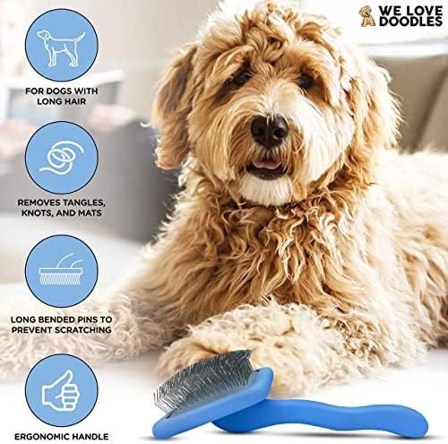 We Love Doodles Dog Eye Wipes & Dog Slicker Brush - Pre-Soaked Eye Wipes for Dogs, Tear Stain Remover for Dogs, Pet Eye Wipes, Long Pin Brush for Dematting, Dog Brush for Grooming Pet Hair
