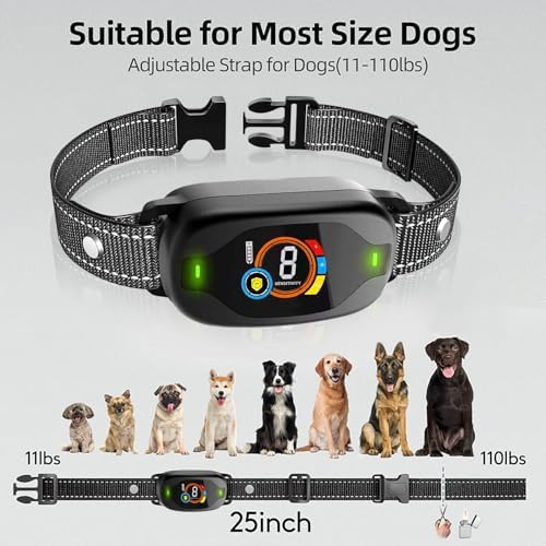 Dog Bark Collar with Sound, Vibration & Optional Shock – Smart Bark Recognition, Color Display, Adjustable Sensitivity, IP67 Waterproof, Rechargeable, No Bark Training Device