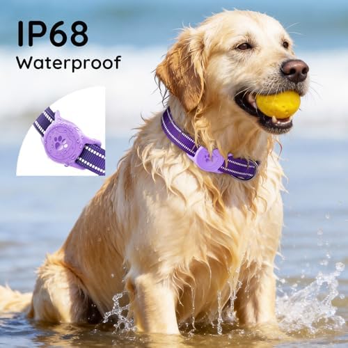 Upgraded AirTag Dog Collar, IP68 Waterproof Holder, Medium Purple