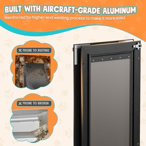 Aluminum Cat Door Interior Door, Pets Up to 22 lb, Black