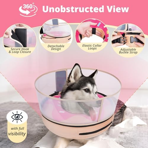 Inflatable Dog Cone with Anti-Licking Clear Shield, Fits Small Dogs