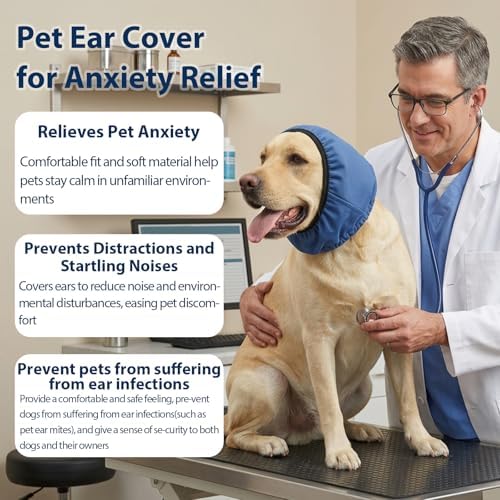 Adhiper Waterproof Dog Ear Muffs & No Shake Ear Wraps (Blue/Large)