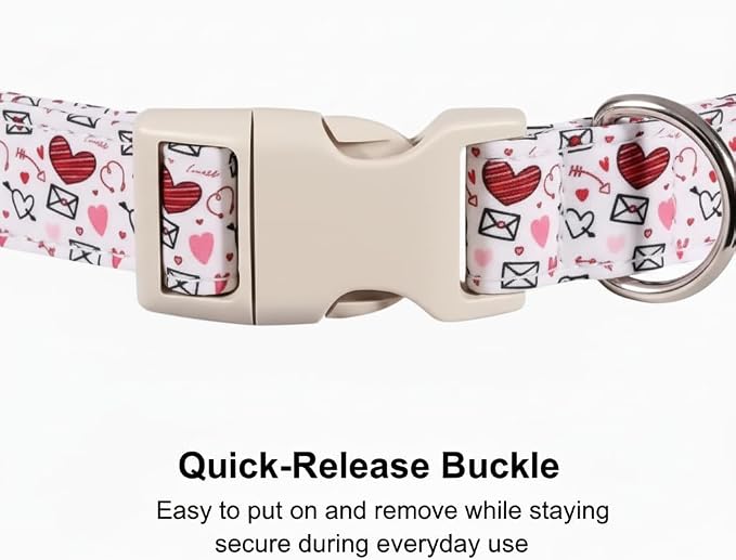 Extra Small Dog Collar, Lightweight & Soft Adjustable Polyster Dog Collar for Girl Female Dogs, Vibrant Red/Pink Heart Dog Neckwear for Chihuahua, Yorkie, Teacup Breeds