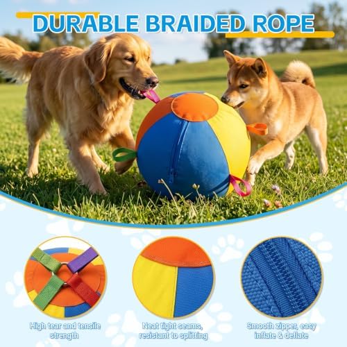 22'' Heavy Duty Herding Ball for Dogs with Handles, Inflatable Training Toy