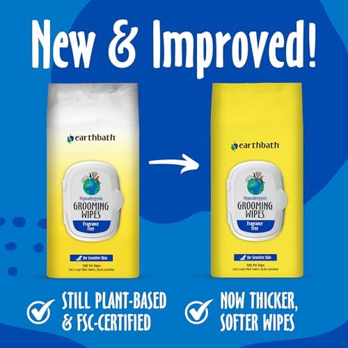 earthbath Hypo-Allergenic Grooming Wipes, Made in USA, 100 Count (2 Pack)