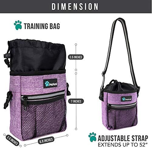 PetAmi Dog Treat Pouch, Pet Treat Pouch for Training, Dog Walking Bag Holder for Kibbles, Pet Food Toy, Dog Trainer Essentials Supplies, Poop Bag Dispenser, 3 Ways to Wear (Purple)
