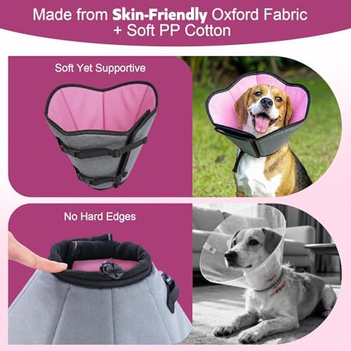 Soft Dog Cone Collar After Surgery: Long Alternative Comfortable Comfy Fabric Recovery Shame Elizabethan Stop Licking Small Medium Large Dogs (Pink, M)