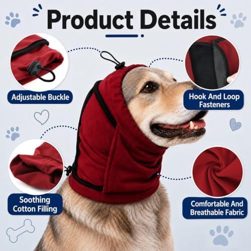 Dog Ear Muffs Noise Protection,Soft Calming Hoodie Quiet,Dog Calming Hoodie & Ear Cover,Soft Double-Layer No Shake Head Wraps,Quiet Ear Covers for Thunderstorm,Firework,Bath,Grooming,Gray/S