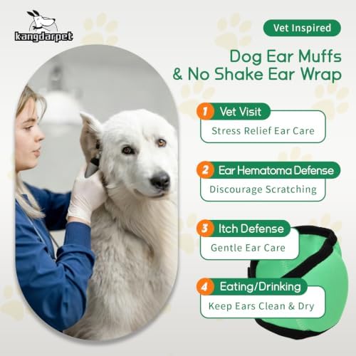 Dog Ear Cover for Noise Protection & Anxiety Relief, Adjustable No Shake Ear Wrap for Firework, Hematoma, Bathing, Swim, Grooming and Force Drying (Green, S(Head Size:10"-15"))