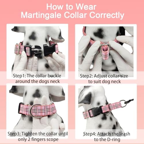 Martingale Collar with Quick Release Buckle Cute Girl Female Training Dog Collars (Pink Plaid, Large)