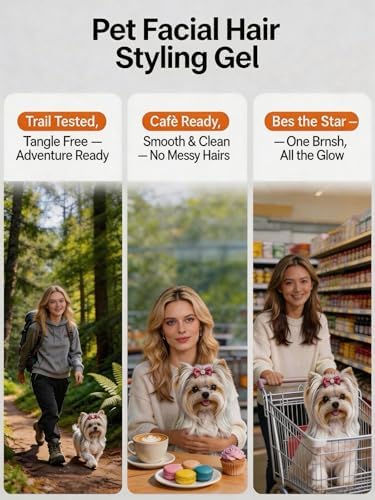 Pet Facial Hair Styling Gel - Gentle Alcohol-Free Formula for Eyes & Nose Flyaways, Daily Grooming & Styling for Small Long-Haired Dogs & Cats, 0.53 oz