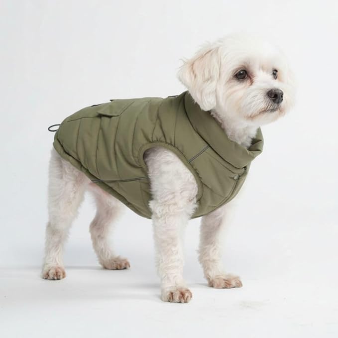 Spark Paws Dog Winter Jacket, Water-Resistant Coat, Warm Reflective Windproof Fleece-Interior, for Medium and Large Dogs - Olive - M