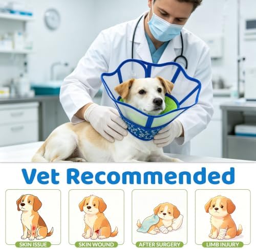 Upgraded Dog Cone Collar After Surgery,Soft Breathable Dog Cone with Double Layer Design,Adjustable Transparent Recovery Collar,Elizabeth Cones Alternative for Large Medium,Small Dogs (XXL)