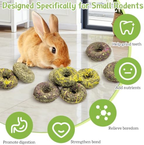 Fhiny 20 PCS Rabbit Chew Toys, Rabbit Treats with Natural Grass and Flowers, Pet Molar Grass Cakes for Guinea Pigs, Chinchillas, Hamsters and Other Small Rodents
