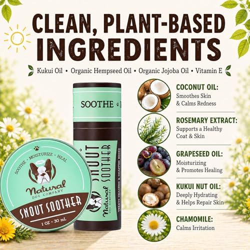 Natural Dog Company Snout Soother Dog Nose Balm – Moisturizer for Dry Crusty Noses, Summer Care for Outdoor Dogs, Hot Weather, Beach Days & Walks with Coconut Oil & Shea Butter, 1 oz Tin (Pack of 2)