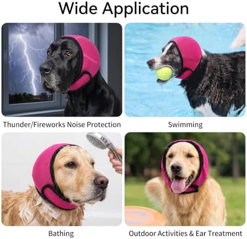 Dog Ear Muffs Noise Protection No Shake Ear Wrap for Dogs M Rose red