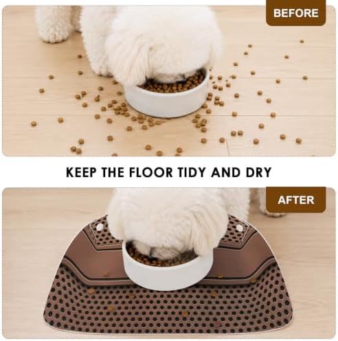 Dog Feeding Mats Brown Metal Hole Dog Bowl Mat Waterproof PU Leather Cat Food Mat Copper Industrial Steel Net Eye Pet Food Mats for Dogs Cats Water Dispenser Placemat Floor Protector Pet Supplies
