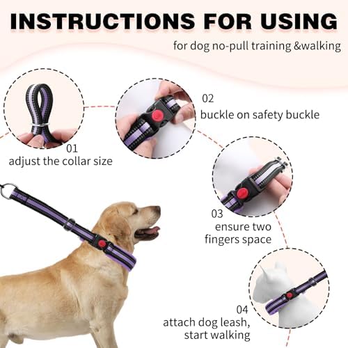 Martingale No Pull Dog Collar for Large Medium Small Dogs, Heavy Duty Nylon Adjustable Reflective Anti Pull Slip Collar with Buckle for Training Walking Hunting S Purple