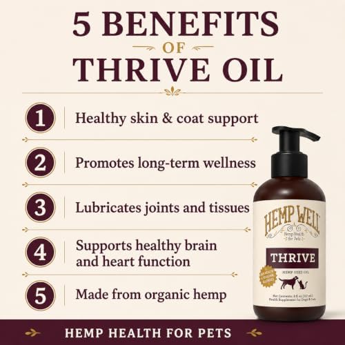 Hemp Well Thrive Hemp Oil for Dogs & Cats, Omega 3 & 6 Supplement, 8 Fl Oz