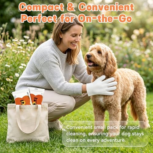 12 Count Pet Glove Wipes for Dogs and Cats, Unscented Dog Bath Gloves, Extra Thick Grooming Wipes for Daily Use, Outdoor Camping and Travel, 6 Count x 2 Pack
