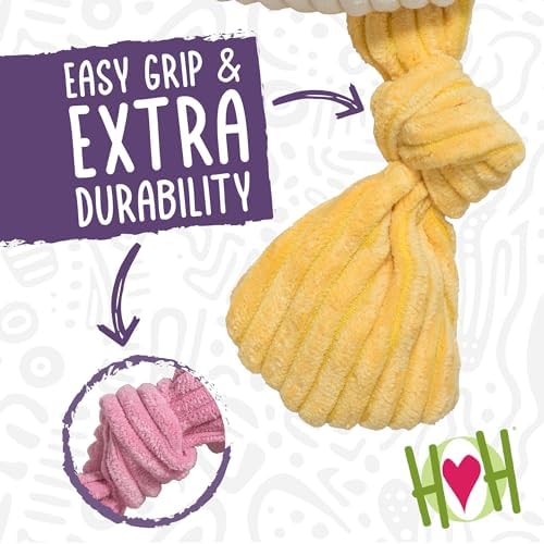 HuggleHounds Knottie Plush Dog Toy - Dog Stuffed Animal Toy, Puppy Toys, Squeaky Dog Toy for Small, Medium & Large Dogs, Durable Plush to Keep Them Busy - Angus Cow, Small