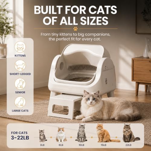 Automatic Litter Box,with Easy-Access Step, Anti-Pinch Safety
