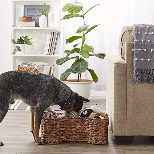 Bone Dry Pet Storage Collection, Bone Shape Hyacinth Toy Basket, Dark Brown, Medium - 21x13x8"