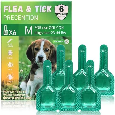 Flea and Tick Prevention for Small Medium Dogs, Waterproof Topical Dog Flea and Tick Fast-Acting at Home, 6 Doses Control for Dogs 5-43 lbs