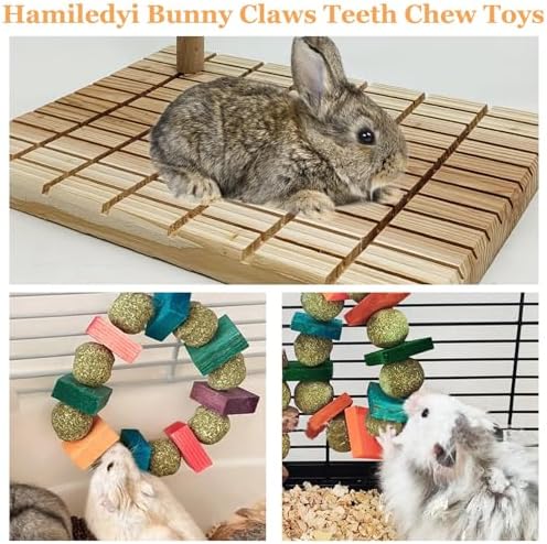 Hamiledyi Rabbit Toys for Bunnies Boredom Indoor Rabbit Scratching Board Bunny Chew Toys for Teeth Grinding Natural Fruit Wood and Corn Cob Timothy Ball Chewing Toys for Rabbits Other Rodent Pets