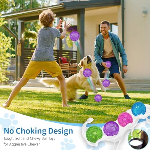 RICHIE Ultra Durable Squeaky Dog Balls 3 Inch for Large Medium Dogs, Tough Chew Toys for Aggressive Chewers, Floating Fetch Balls for Pool Play, Teeth Cleaning Dog Toys 3 Pack Red + Red + Blue