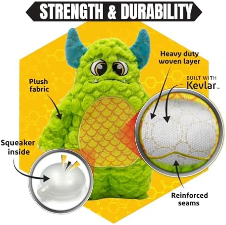 Bite Force Dog Toy - Large Durable & Strong Plush Green Monster Dog Toy, Kevlar-Reinforced for Aggressive Chewers