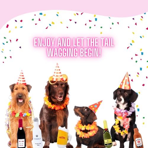 Glow Pups Rose Puppy Toy, Wine Dog Toy with Squeaker, Fun Alcohol Parody Plush Toy for Dogs, Ultra-Soft Microfiber, Interactive Play, Pink