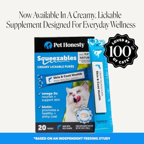 Cat Skin & Coat Supplement Crunchy Creamy Chews - Salmon Oil for Cats Omega 3 Itchy Dry Skin Relief - Feline Shedding Control - Biotin Vitamins for Indoor Cats Shiny Soft Coat (90-Day Supply)