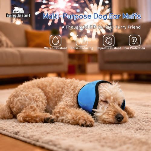 Dog Ear Cover for Noise Protection & Anxiety Relief, Adjustable No Shake Ear Wrap for Firework, Hematoma, Bathing, Swim, Grooming and Force Drying (Blue, M(Head Size:14"-19"))