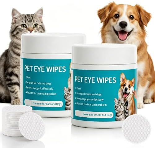 Wanban 2Pcs Eye Defense Wipes, Tear Stain Remover for Pet,Gentle Eye Wipes for Dogs,Keeps Your Dog’s Eyes Clean, Daily Eye Cleaning Wipes for Dogs and Cats, Each Box 100 Wipes