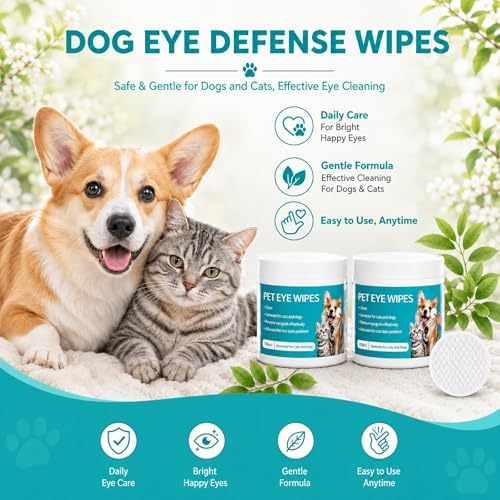 Wanban 2Pcs Eye Defense Wipes, Tear Stain Remover for Pet,Gentle Eye Wipes for Dogs,Keeps Your Dog’s Eyes Clean, Daily Eye Cleaning Wipes for Dogs and Cats, Each Box 100 Wipes