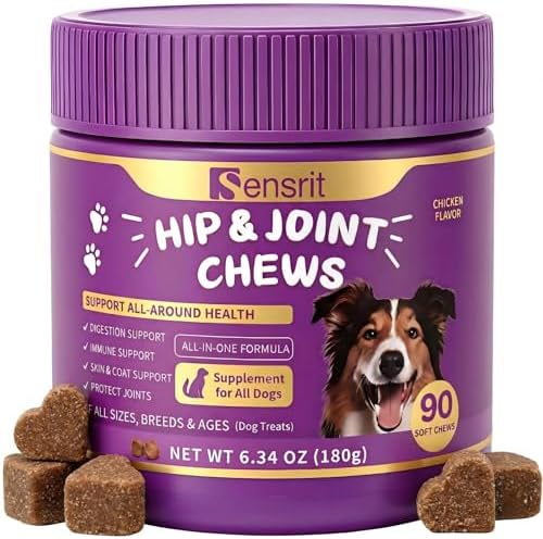Hip and Joint Chews for Dogs - All-in-One Mobility Support with Glucosamine, MSM, Chondroitin & Green Lipped Mussel - 90CT Chicken Flavor - Helps with Dog Stiffness, Limping & Recovery.