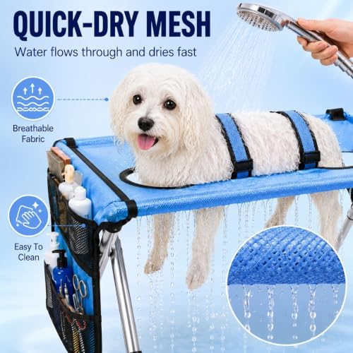 Dog Grooming Hammock Stand, Foldable Pet Bathing Stand (Coffee A)