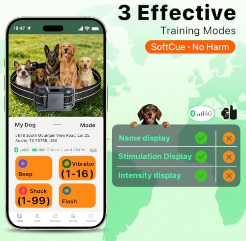 Bluetooth 4G Dog Shock Collar 2 Dogs Unlimited Dog Training Collar with Remote Control Beep Vibration(1‑16) Safe Shock(1‑99), Rechargeable Waterproof Shock Collar for Dogs 5-120lbs, Small Medium Large