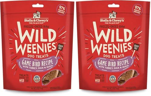 Stella & Chewy's Freeze-Dried Raw Wild Weenies Dog Treats - High-Protein Training Treats for Dogs & Puppies - All-Natural Game Bird Recipe with 97% Turkey, Duck & Quail - USA Made - 3.25 oz Bag