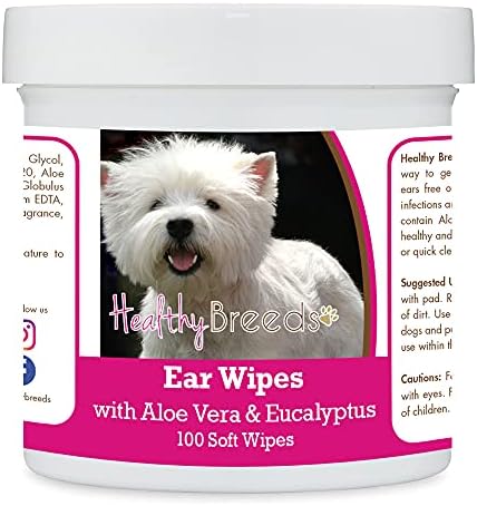 Healthy Breeds West Highland White Terrier Ear Cleaning Wipes with Aloe & Eucalyptus for Dogs 100 Count