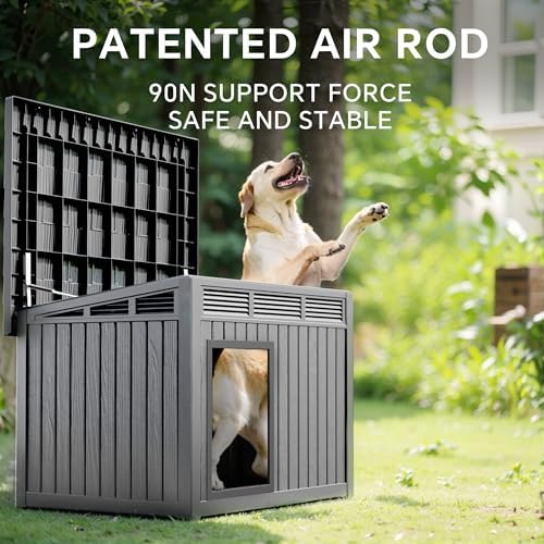 Vixzen Dog House Indoor Outdoor,Waterproof Dog House for Small to Large Dogs,Doghouse with Air Vents and Elevated Floor,Openable at the Top,Easy to Assemble and Clean,Gray,42.87"×32.95"×31.61"