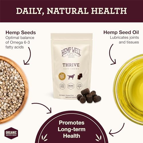 Hemp Well Thrive Dog Soft Chews with Organic Hemp, Omega 3 & 6, 8 Count