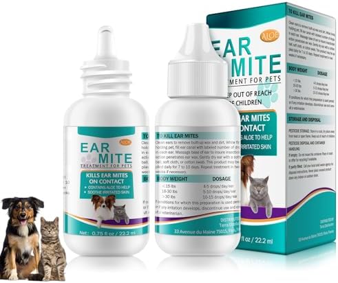 Ear Mites Clean for Dogs & Cat - with Aloe Vera, Fast-Acting 0.75oz
