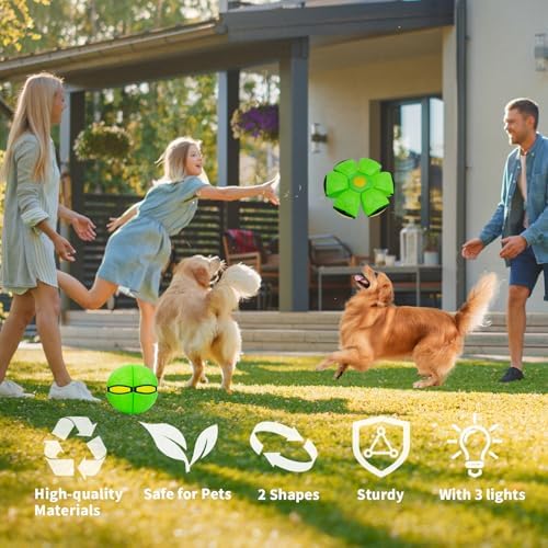Magic Bouncing Ball, Magic Meta - Balls for Dog, Children Bouncing Ball, Flying Saucer Bouncy Balls, Parent-Child Interaction, Dual Form Freely Switchable, Doggy Disc with 3 Light